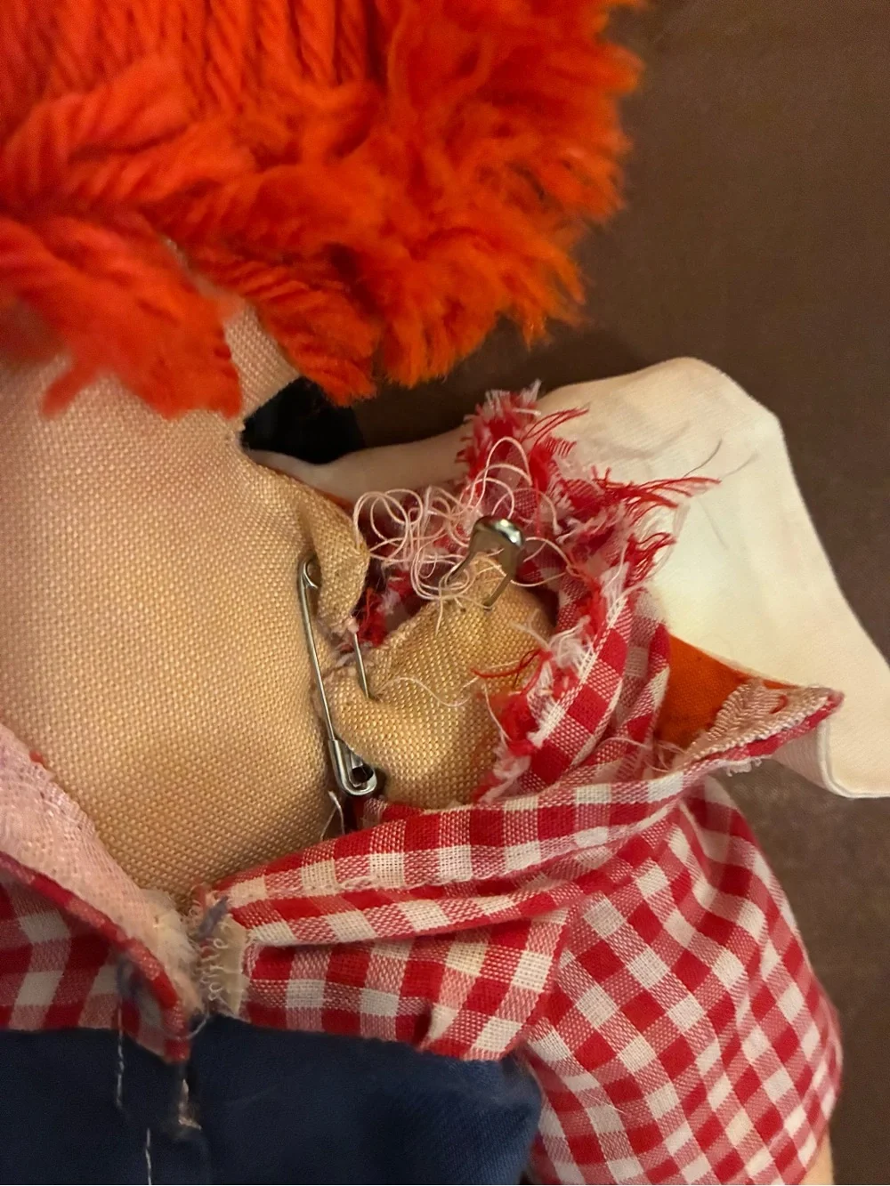 vintage raggedy Ann and Andy doll Pair 16 inch (Andy’s arm is held on with pins)